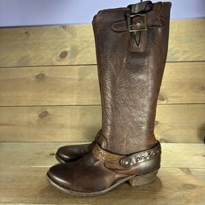 vintage shoe company holly womens size 8 shoes brown leather heel engineer boots